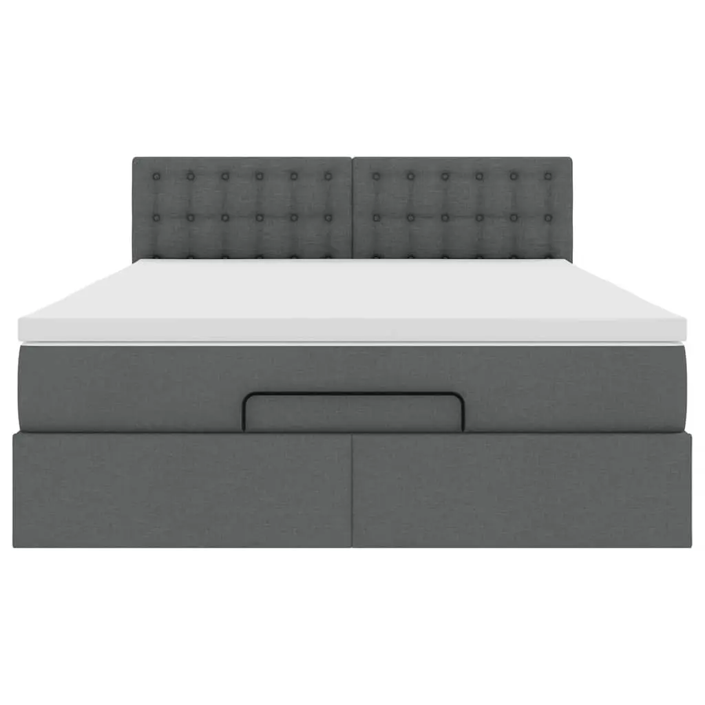 Ottoman Bed Queen Size Pocket Spring Mattress LED Lights Grey Fabric