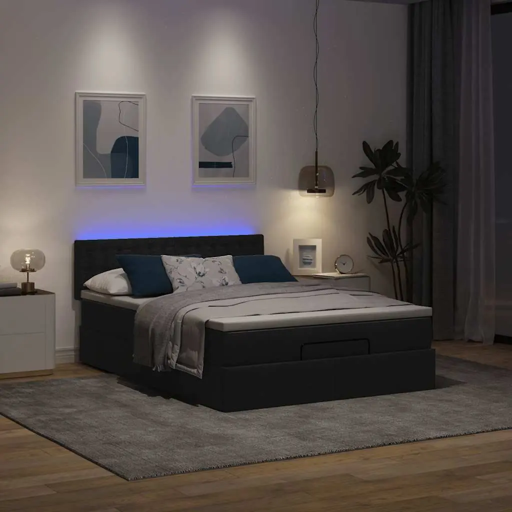 Queen Ottoman Bed with Pocket Spring Mattress LED Lights Under Bed Storage Black