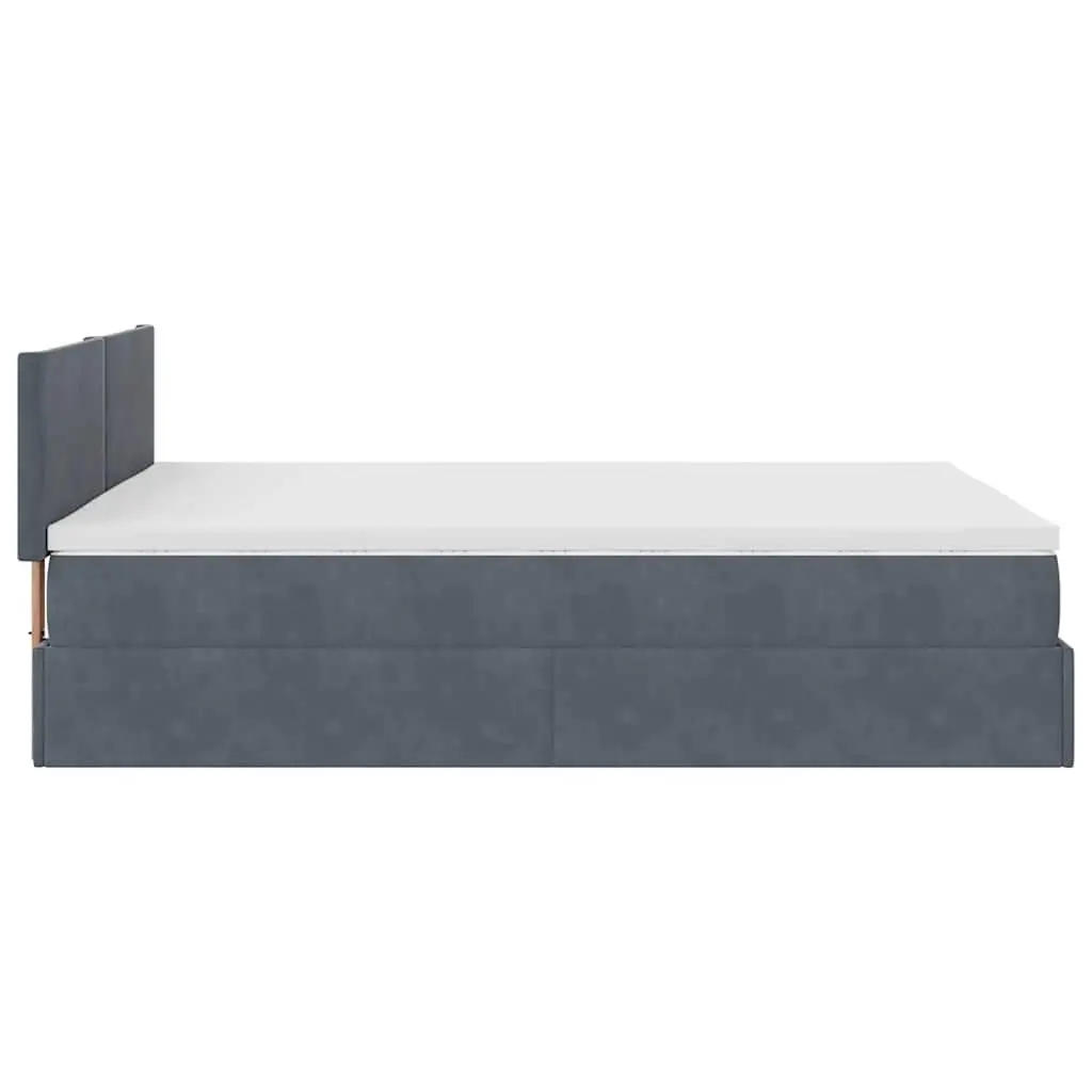 Ottoman Bed Double Grey Velvet Pocket Spring Mattress Storage Lift LED
