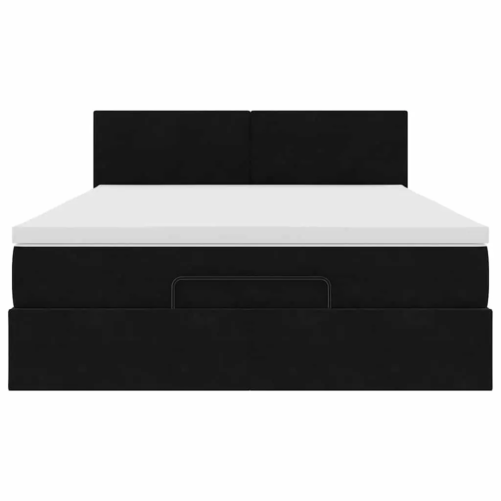 Ottoman Bed Pocket Spring Mattress LED Lights Storage Double Black Velvet