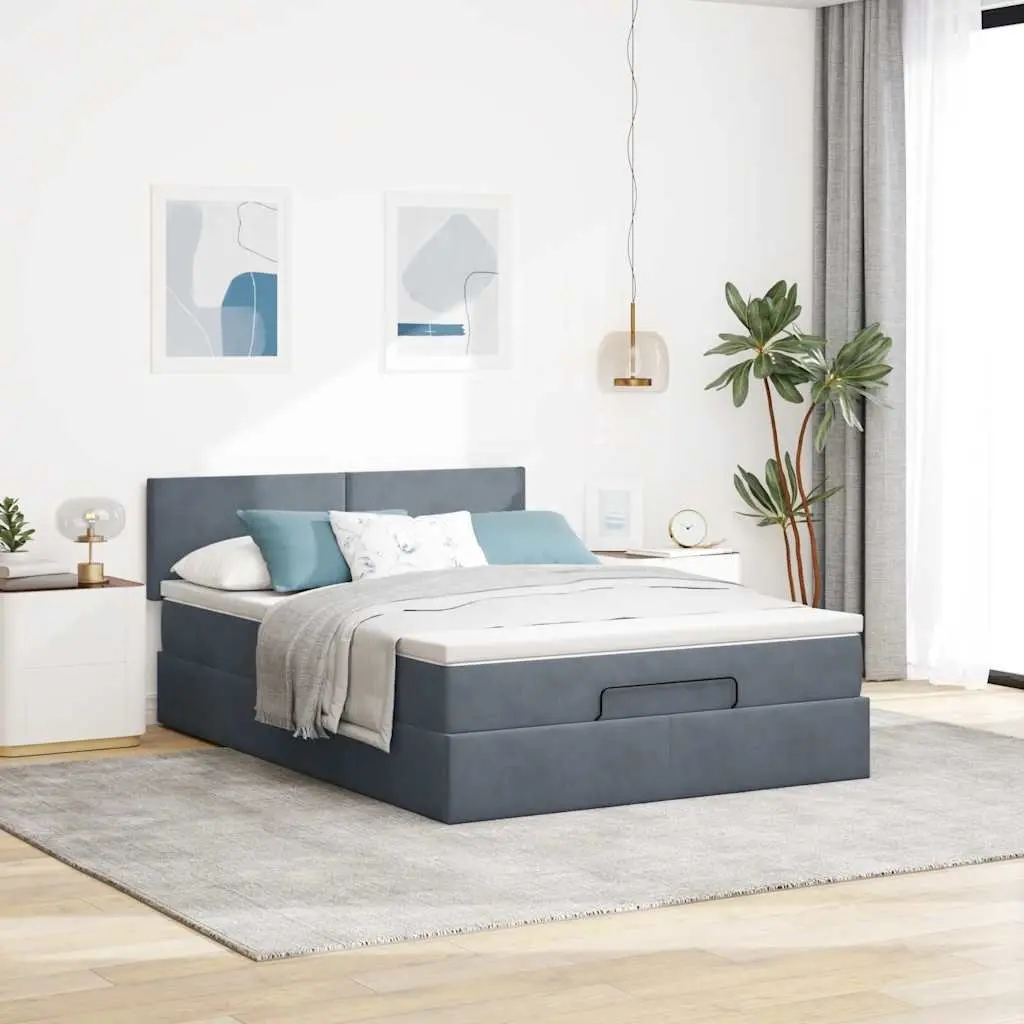 Queen Ottoman Bed Storage Pocket Spring Mattress Grey Velvet