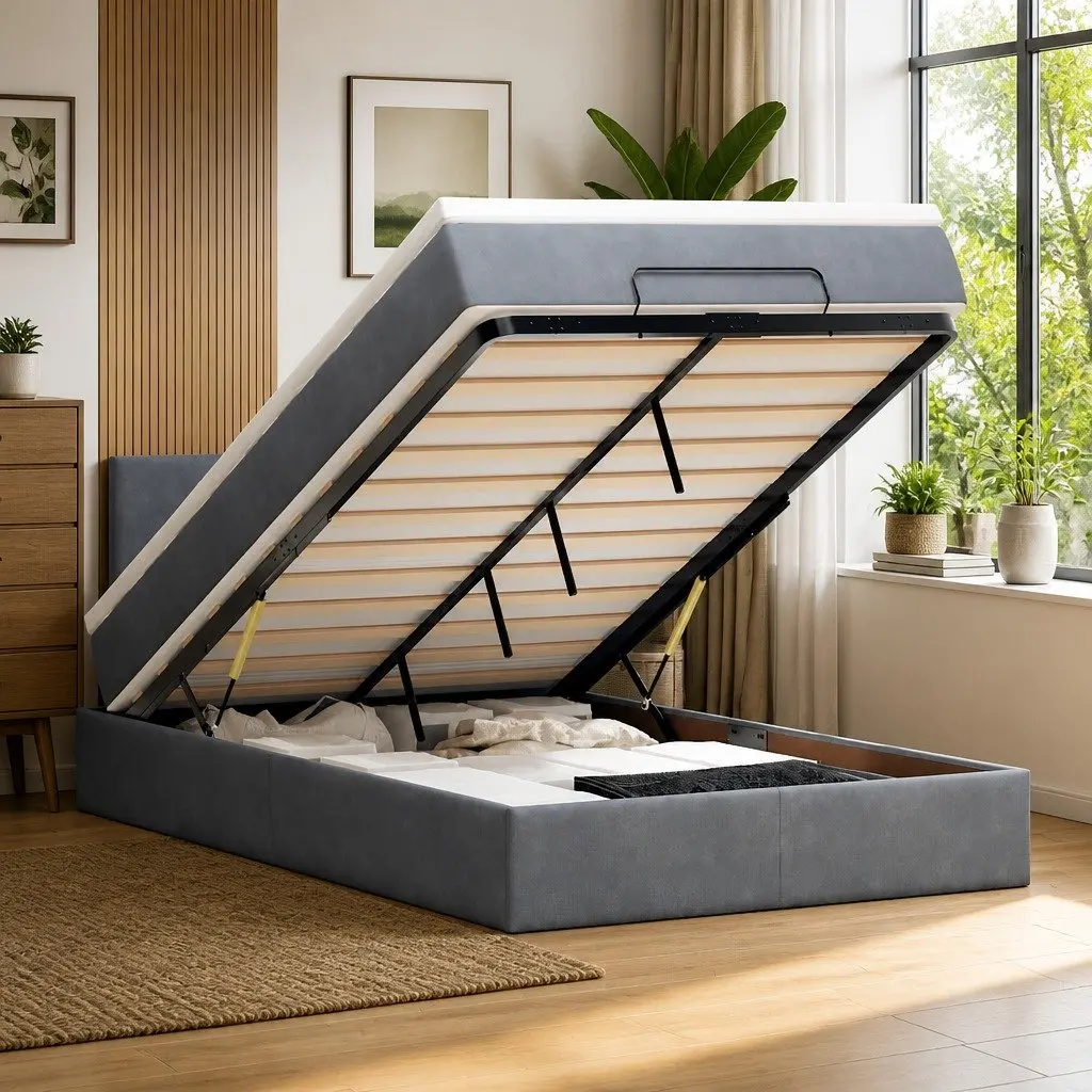 King Single Ottoman Bed with Pocket Spring and LED