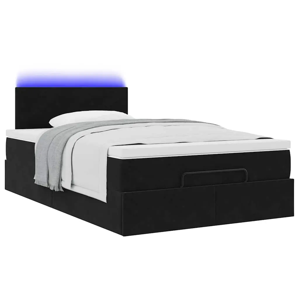 Ottoman Bed Storage Pocket Spring Mattress LED Lights Black King Single