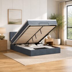 Comfortable Double Ottoman Bed with LED Lights and Storage