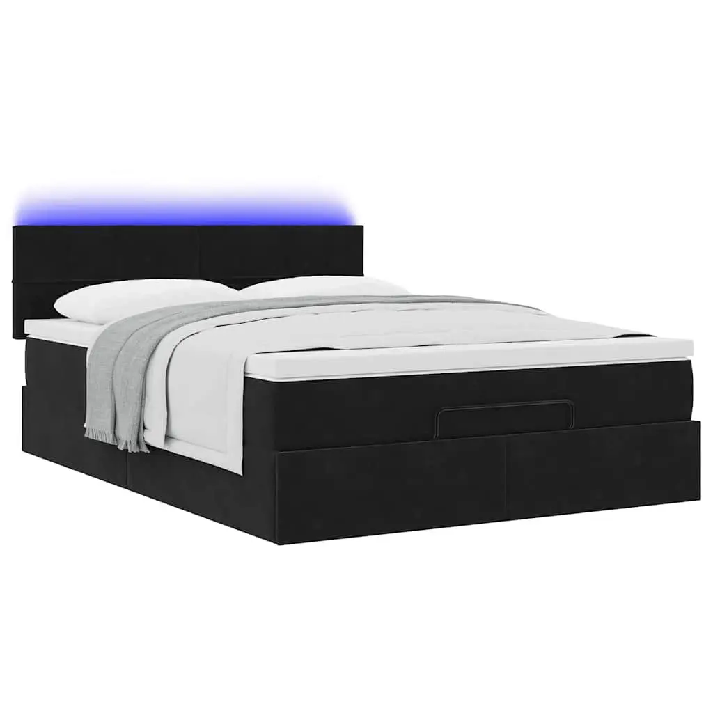 Ottoman Bed with Pocket Spring Mattress LED Lights Storage Black Double Velvet