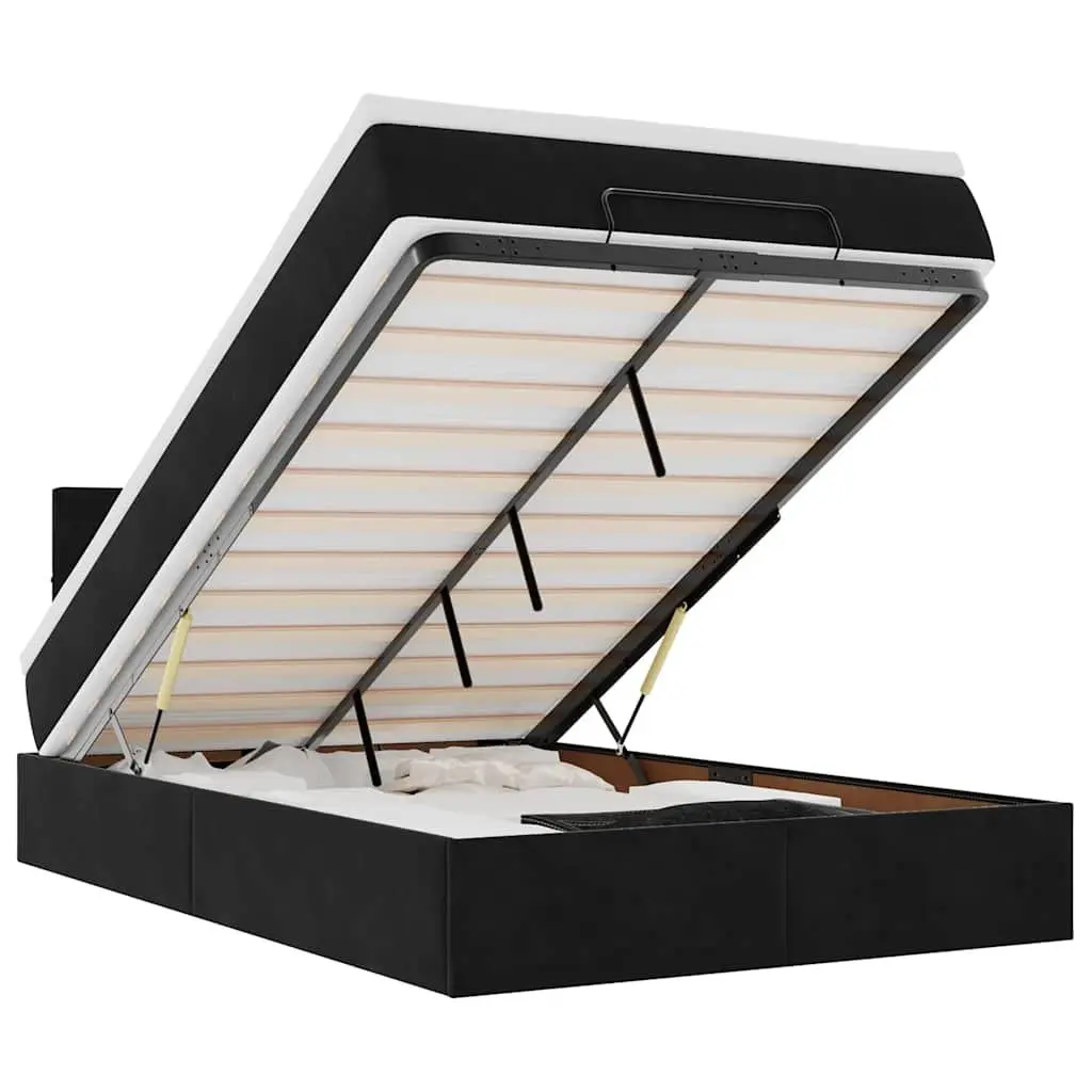 Ottoman Bed King Single with Pocket Spring Mattress LED Lights Storage Black