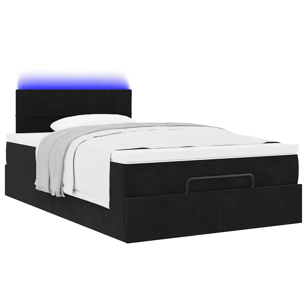 Ottoman Bed King Single with Pocket Spring Mattress LED Lights Storage Black