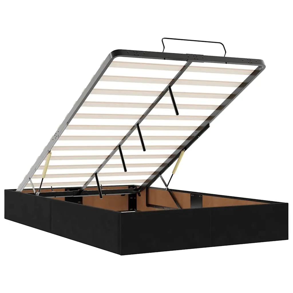 Ottoman Bed King Single with Pocket Spring Mattress LED Lights Storage Black