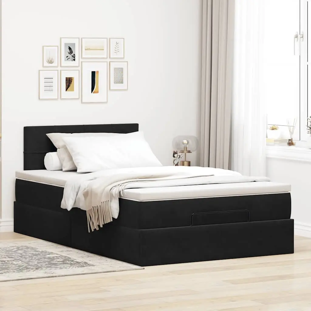 Ottoman Bed King Single with Pocket Spring Mattress LED Lights Storage Black
