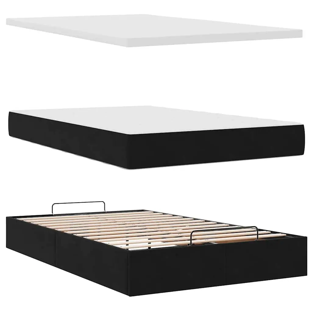 Ottoman Bed King Single with Pocket Spring Mattress LED Lights Storage Black