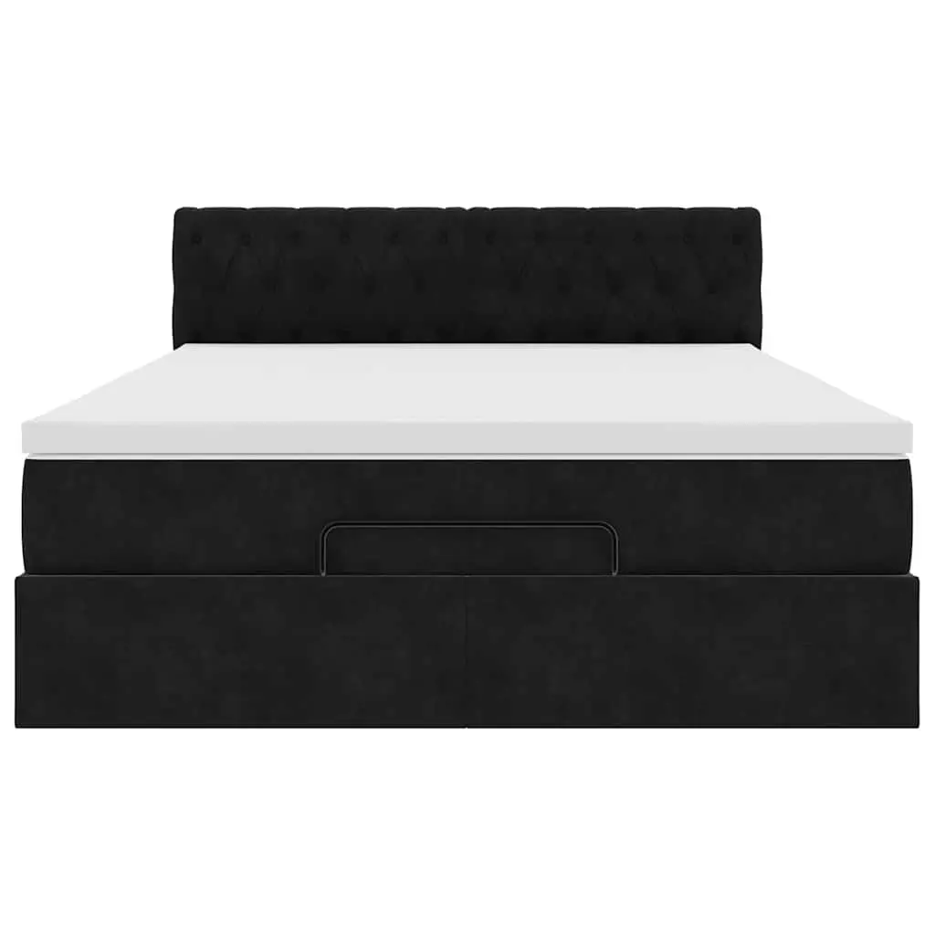 Ottoman Bed Double Storage Black Velvet Pocket Spring Mattress with LED Lights