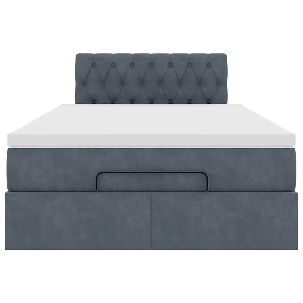 Ottoman Bed King Single Grey Velvet with Pocket Spring Mattress Storage LED