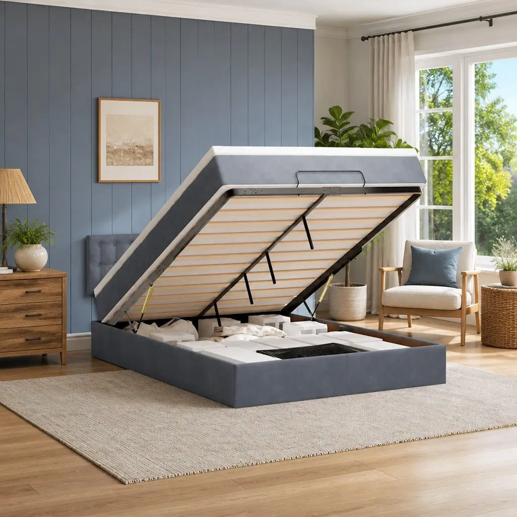 Ottoman Bed with Velvet Finish and Storage