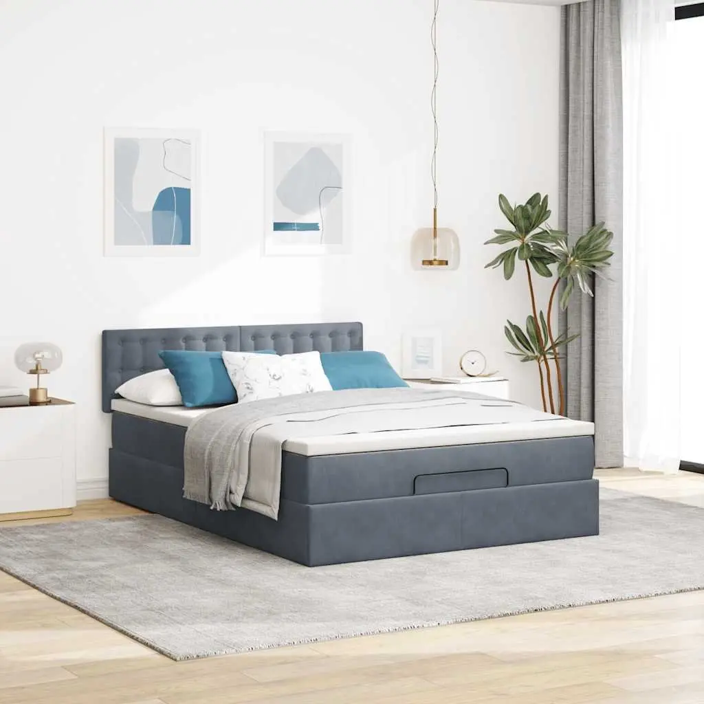Ottoman Bed with Velvet Finish and Storage
