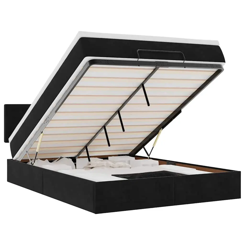 Ottoman Bed with Pocket Spring Mattress LED Lights Under-Bed Storage Black