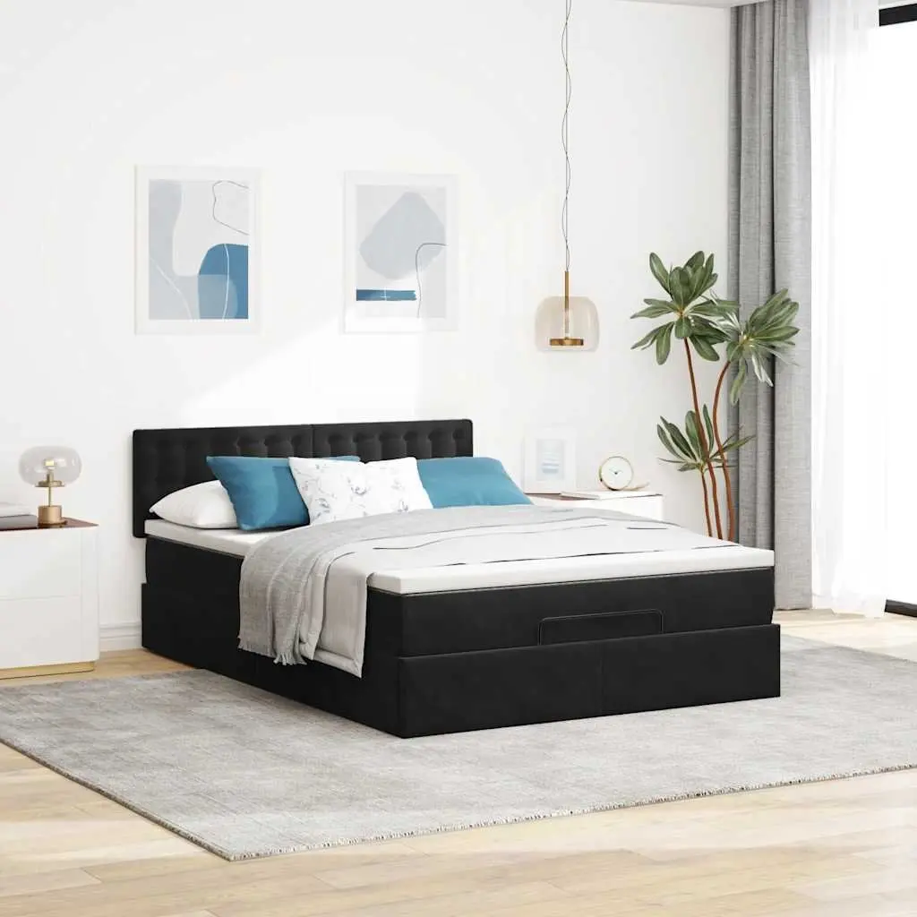 Ottoman Bed with Pocket Spring Mattress LED Lights Under-Bed Storage Black