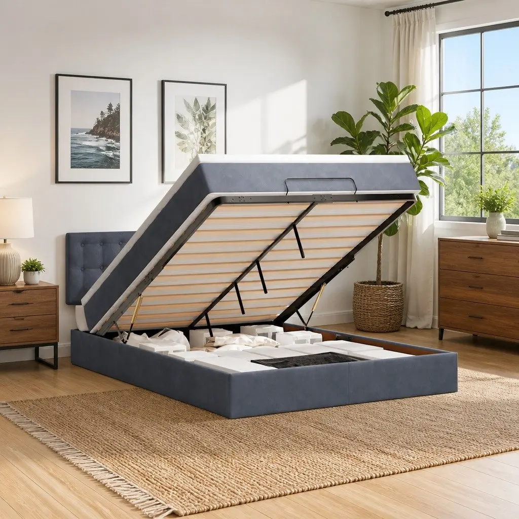 Grey Ottoman Bed with Pocket Spring Mattress
