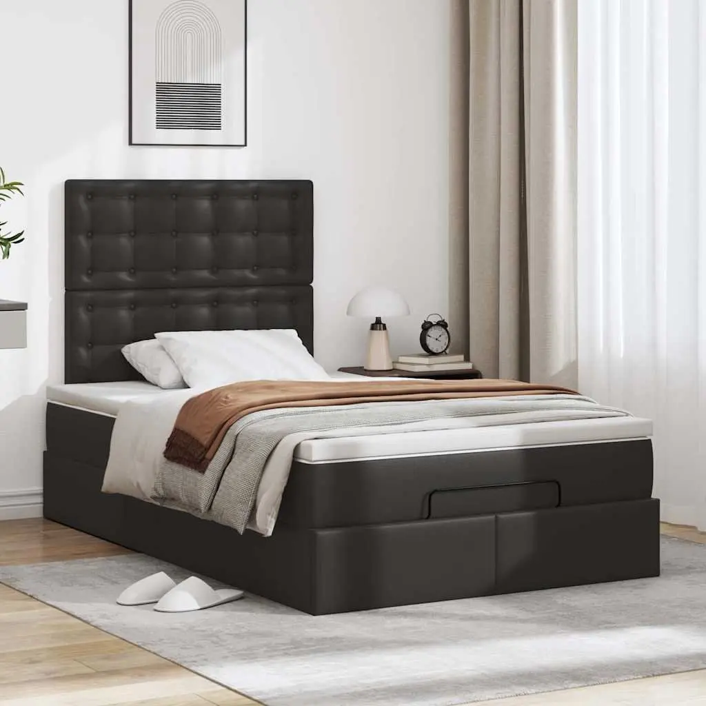 Ottoman Bed Frame King Single with Pocket Spring Mattress Black Storage Lift