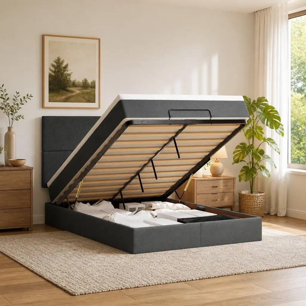 Grey Ottoman Bed with Mattress
