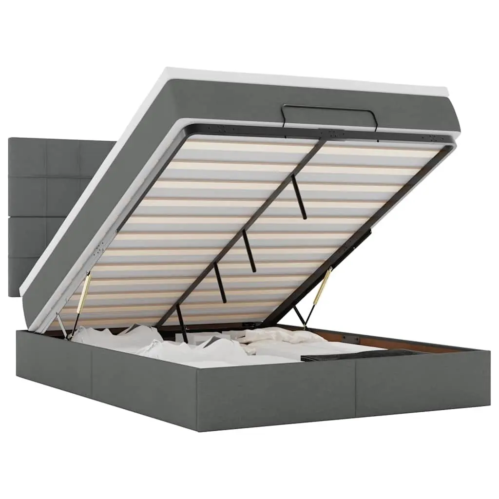 Ottoman Bed Double Grey Fabric with Mattress Storage Hydraulic Lift Frame