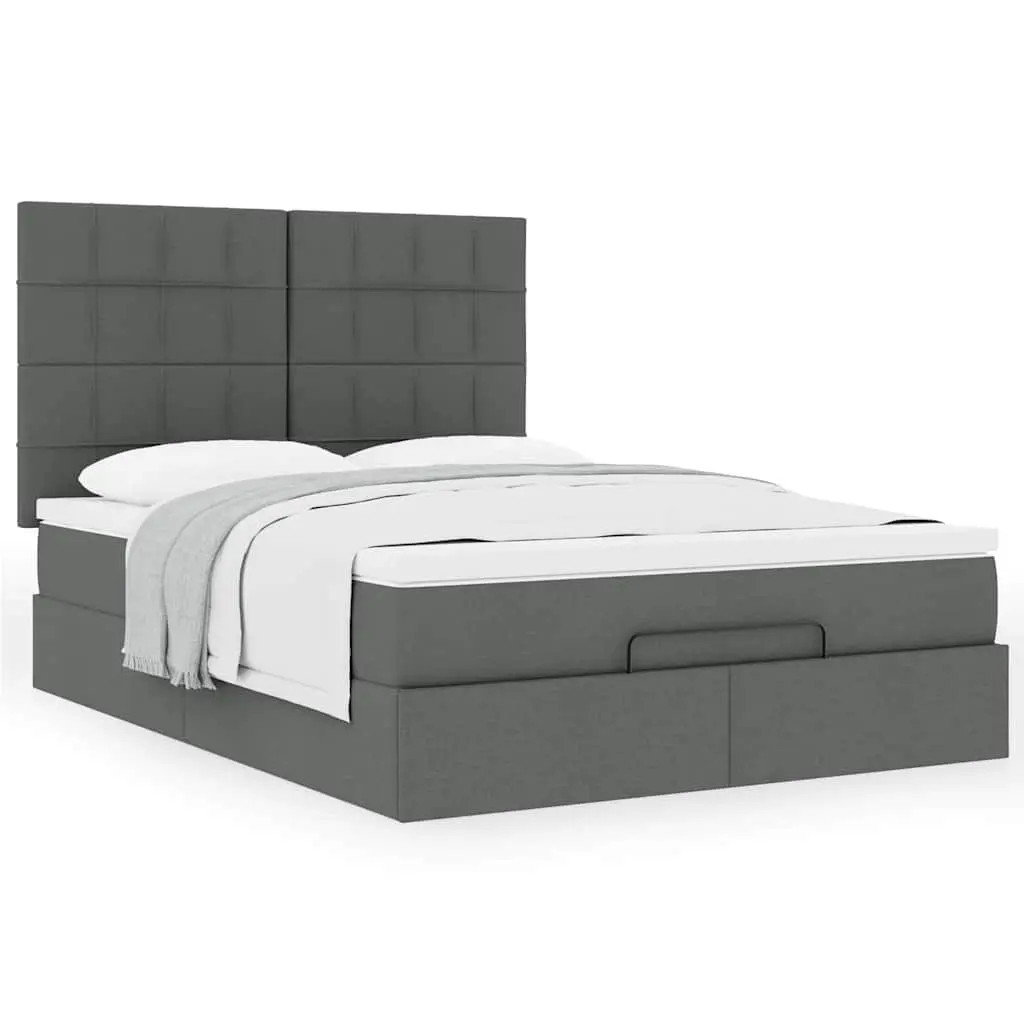Ottoman Bed Double Grey Fabric with Mattress Storage Hydraulic Lift Frame