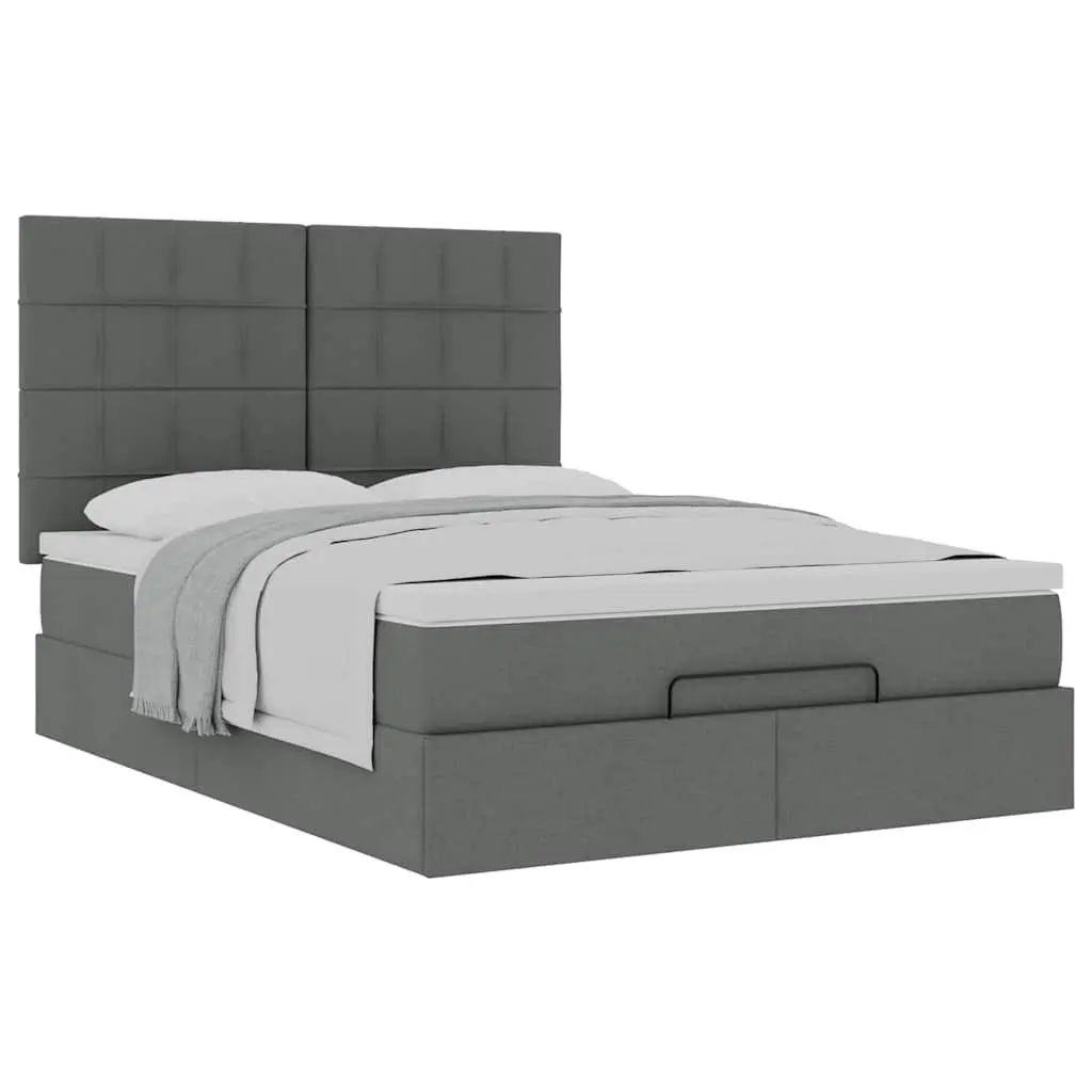 Ottoman Bed Double Grey Fabric with Mattress Storage Hydraulic Lift Frame