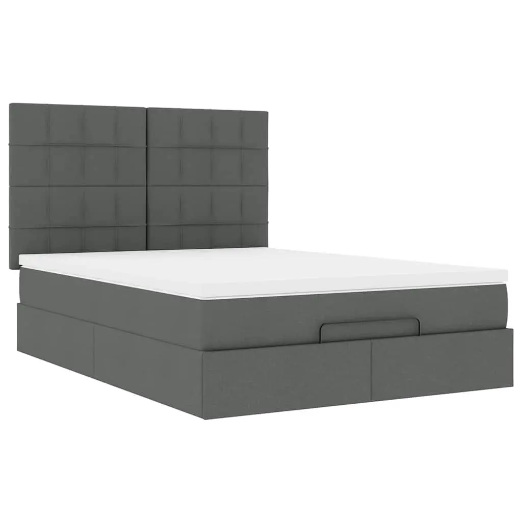 Ottoman Bed Double Grey Fabric with Mattress Storage Hydraulic Lift Frame