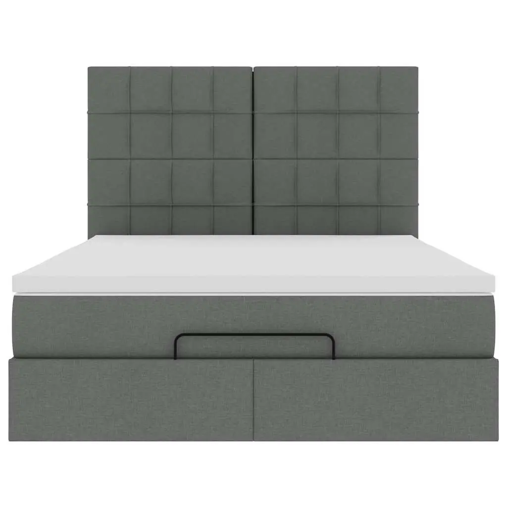 Ottoman Bed Double Grey Fabric with Mattress Storage Hydraulic Lift Frame
