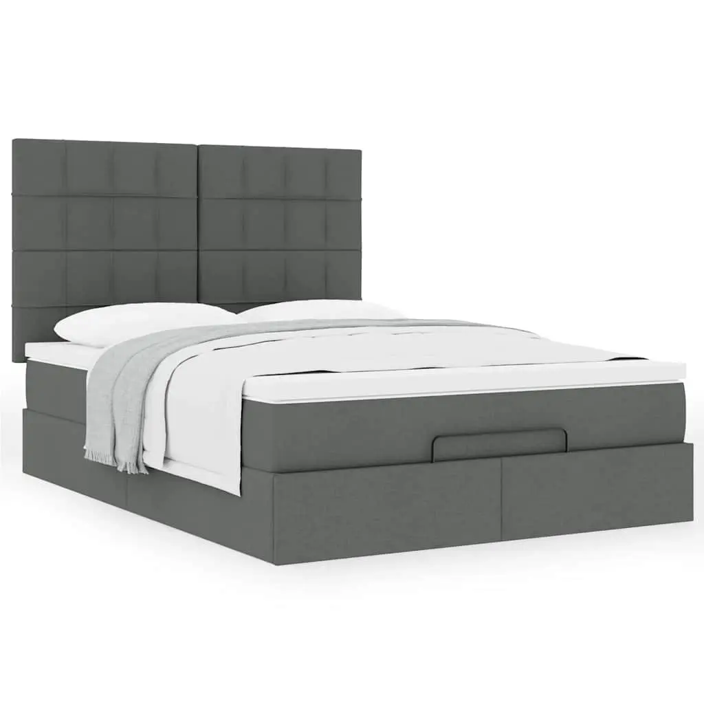 Ottoman Bed with Mattress Queen Size Grey Fabric Storage Lift Slat Base