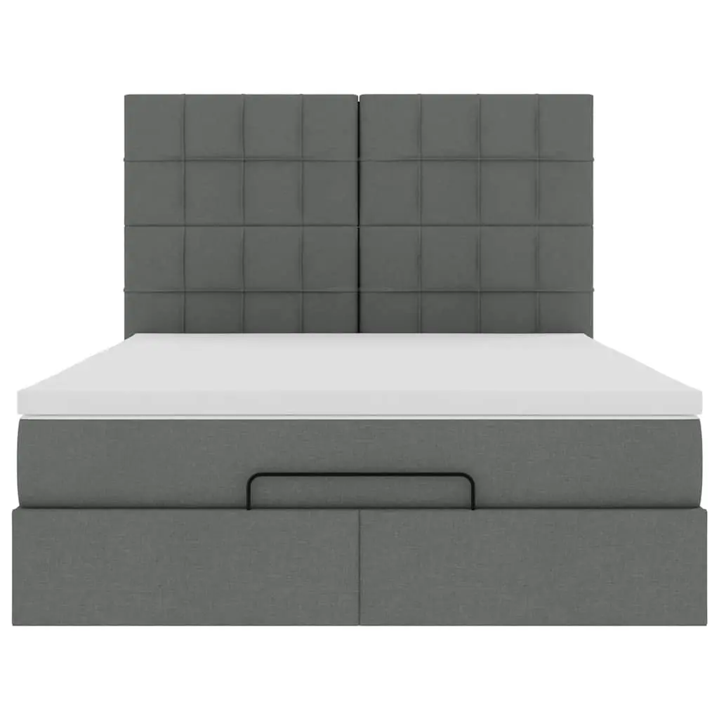Ottoman Bed with Mattress Queen Size Grey Fabric Storage Lift Slat Base