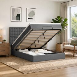 Warm Grey Double Ottoman Bed with Quality Storage