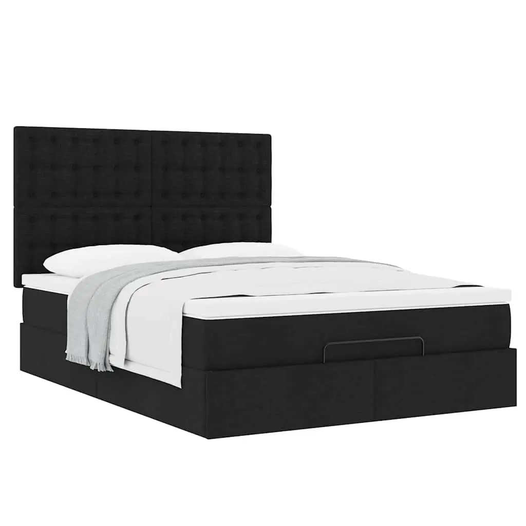 Double Ottoman Bed with Pocket Spring Mattress Black Fabric Storage Bedroom