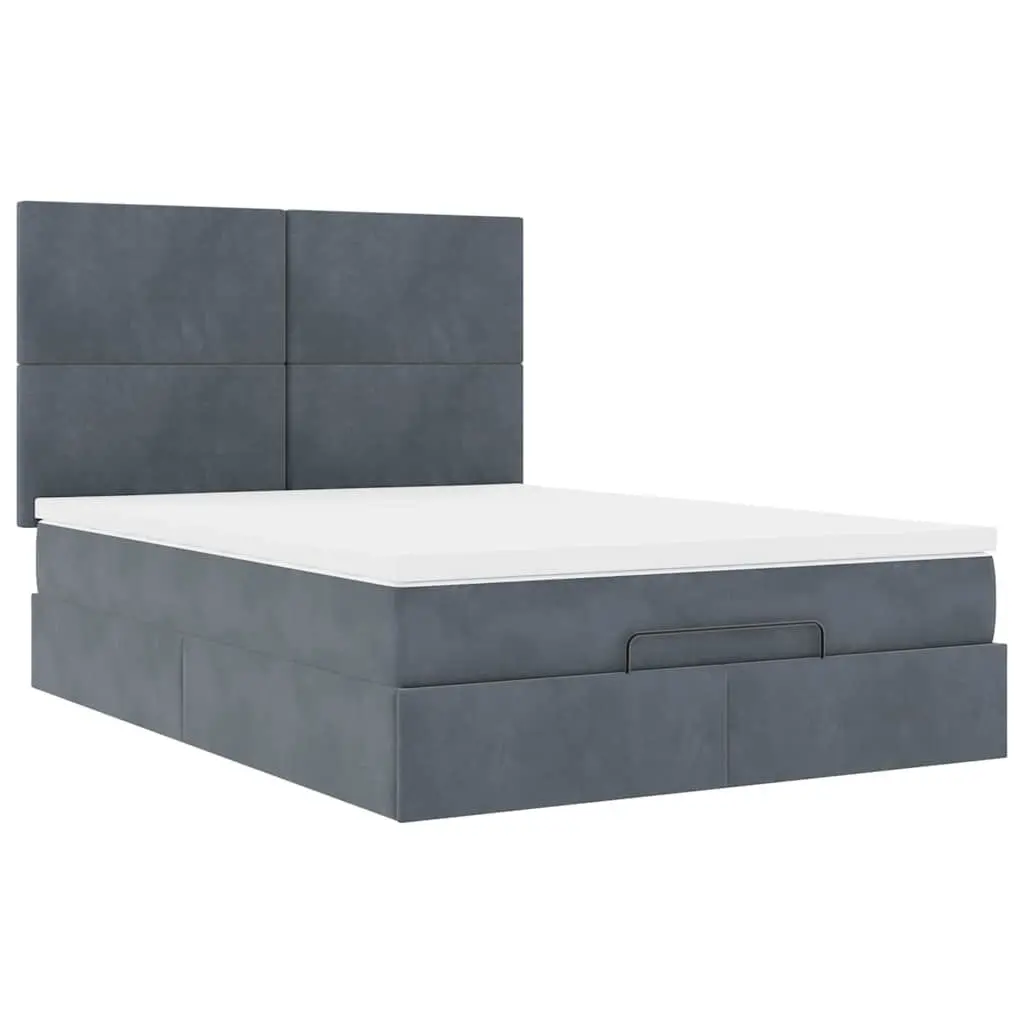 Ottoman Bed with Mattresses Grey Double Velvet Storage Lift-Up Frame Slats