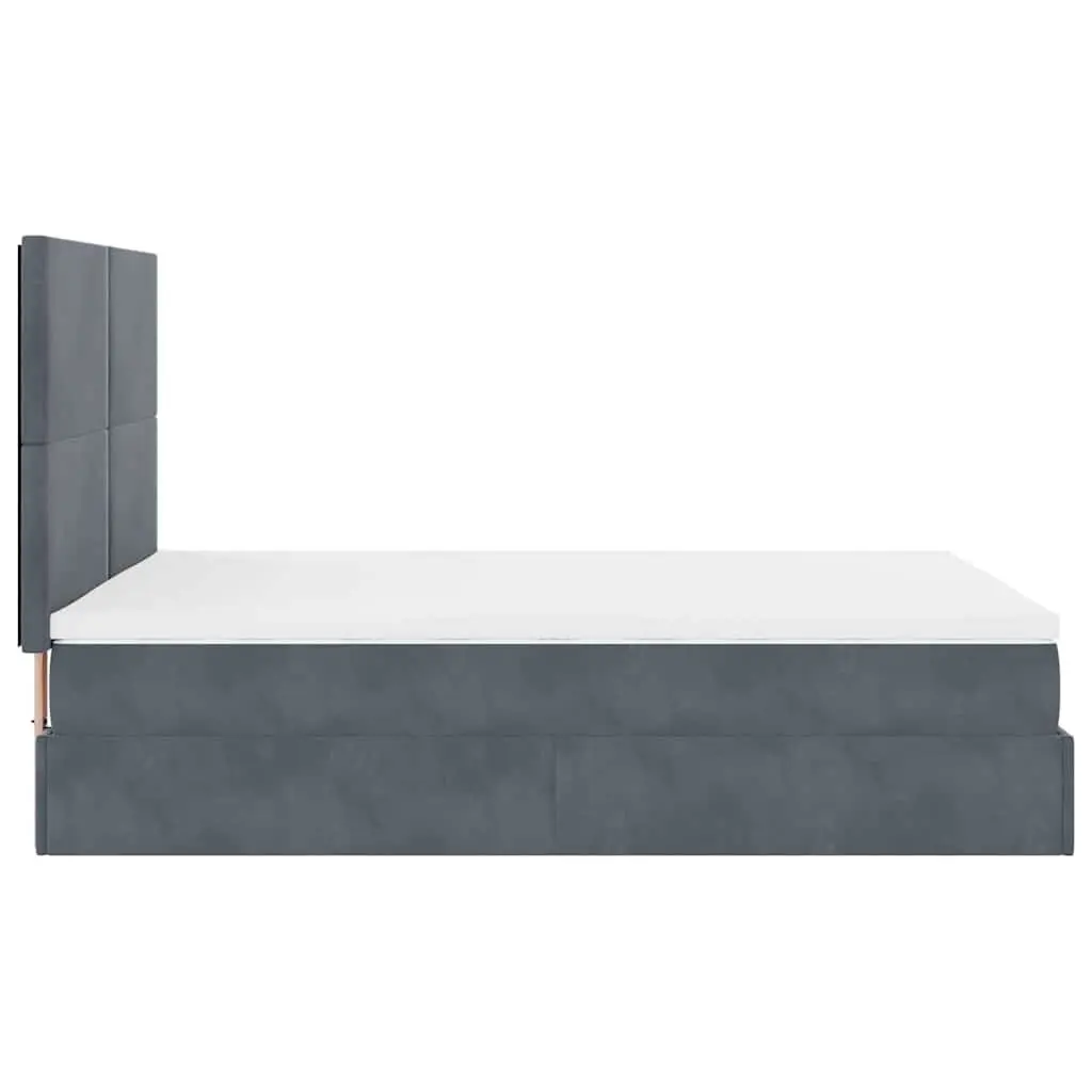 Ottoman Bed with Mattresses Grey Double Velvet Storage Lift-Up Frame Slats
