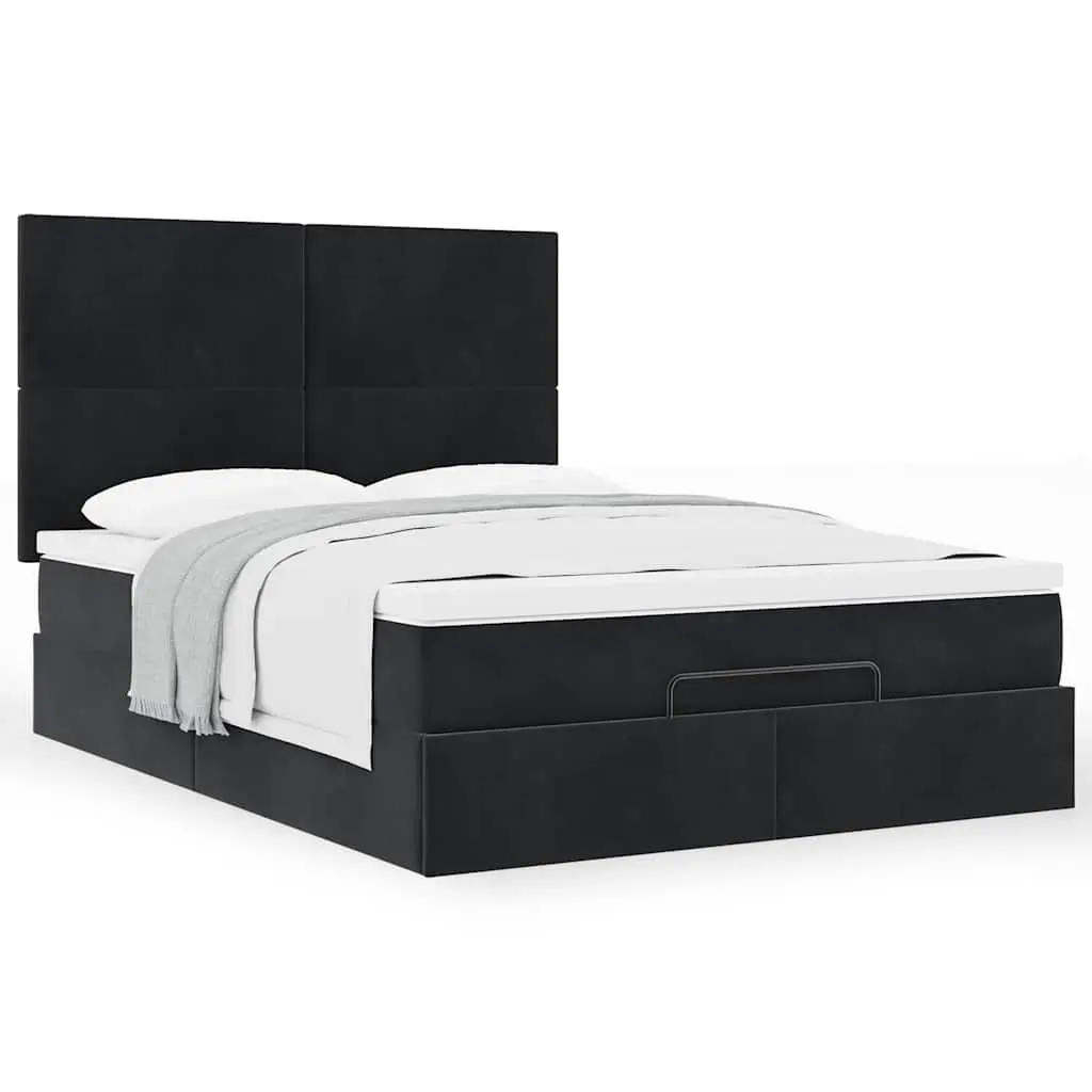 Double Black Velvet Ottoman Bed with Storage