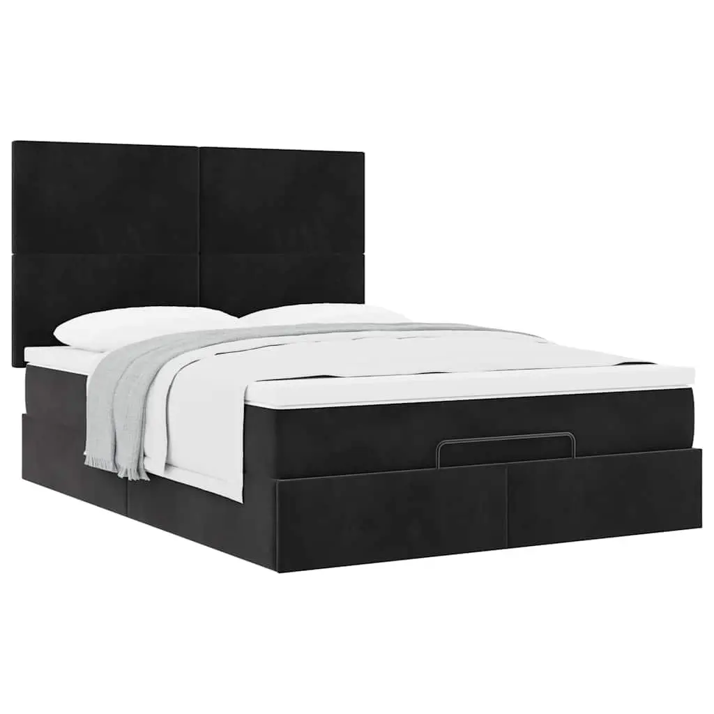Double Black Velvet Ottoman Bed with Storage