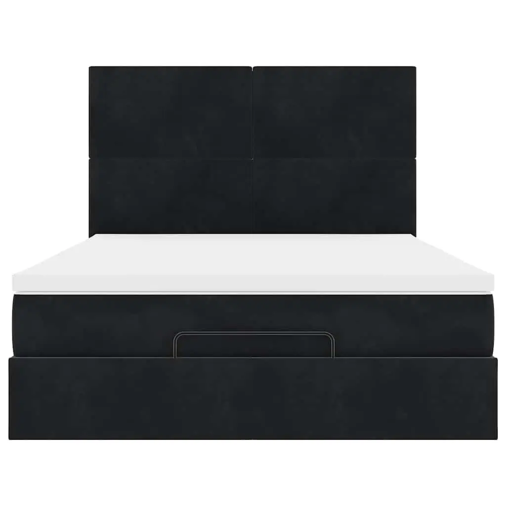 Double Black Velvet Ottoman Bed with Storage