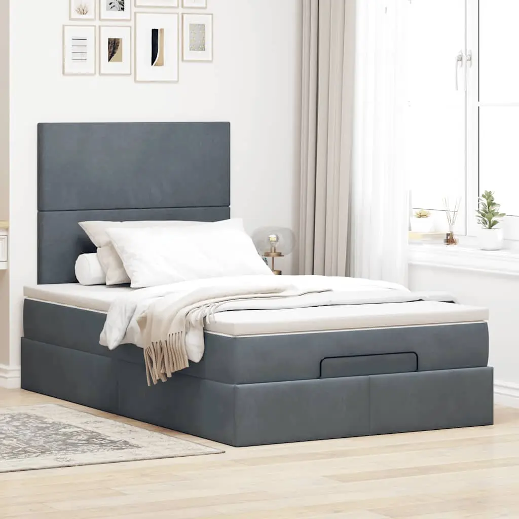 Ottoman Bed King Single Storage Frame Grey Velvet Upholstered with Pocket Spring Mattress