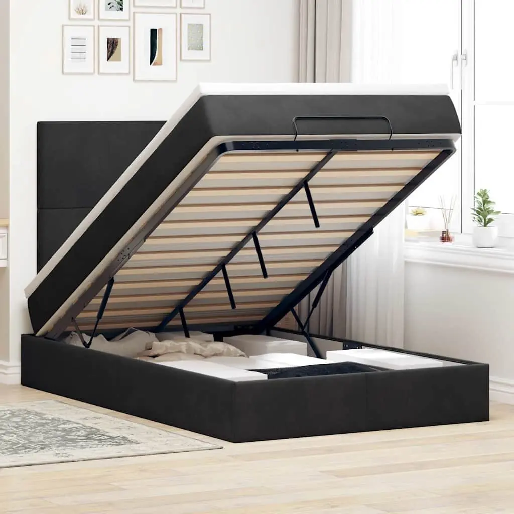 Ottoman Bed with Storage King Single Black Velvet Mattress Pocket Spring