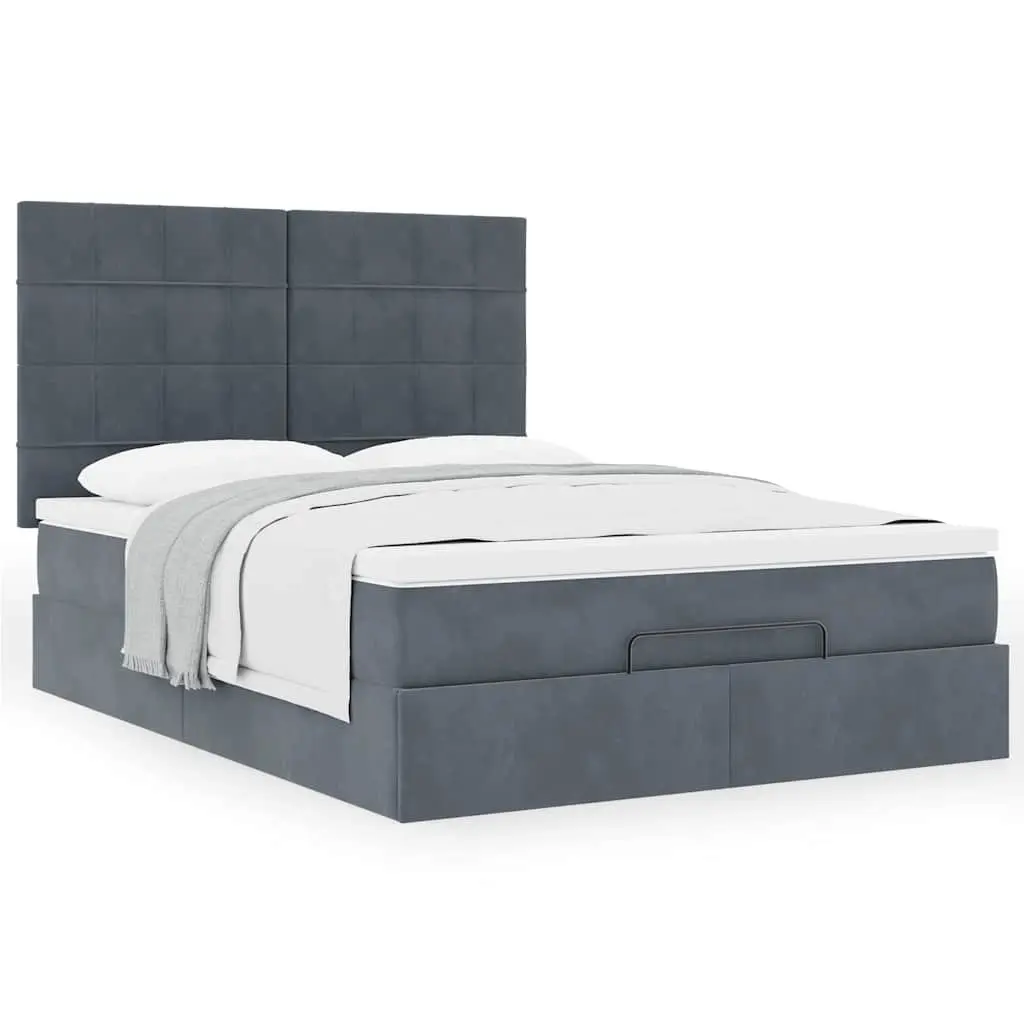 Ottoman Storage Bed Queen Grey Velvet Upholstered with Pocket Spring Mattress