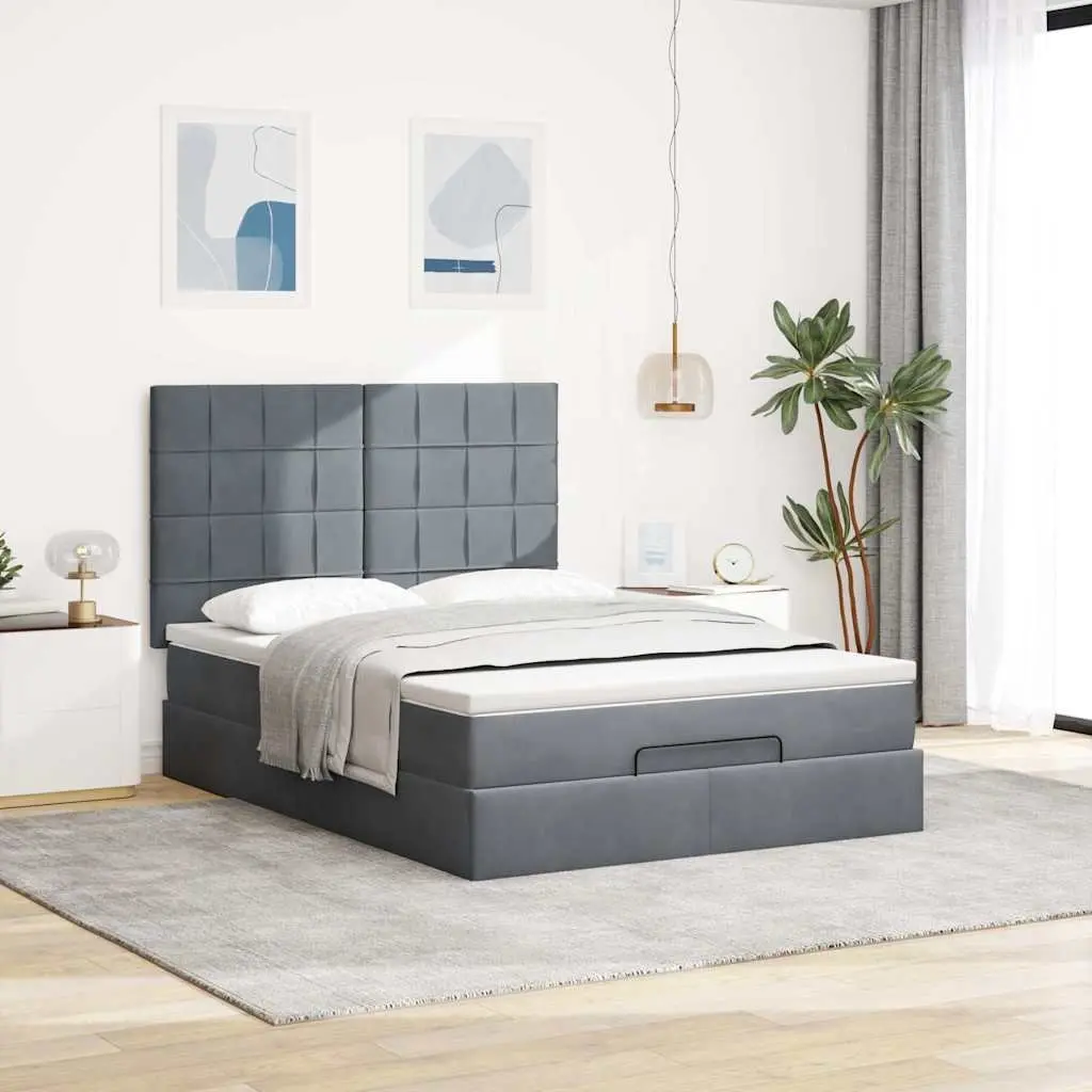Ottoman Storage Bed Queen Grey Velvet Upholstered with Pocket Spring Mattress
