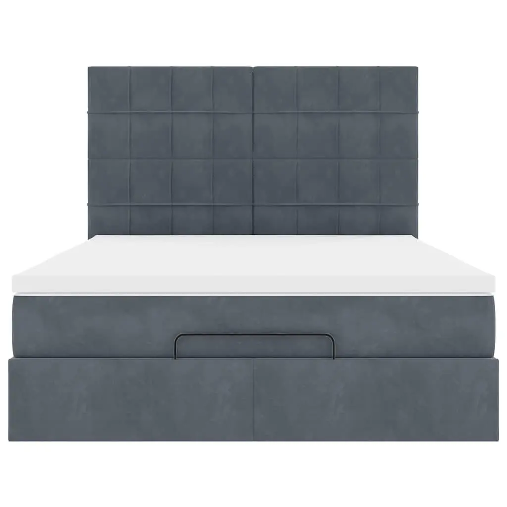 Ottoman Storage Bed Queen Grey Velvet Upholstered with Pocket Spring Mattress