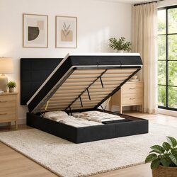 Comfortable and Practical Black Velvet Ottoman Bed