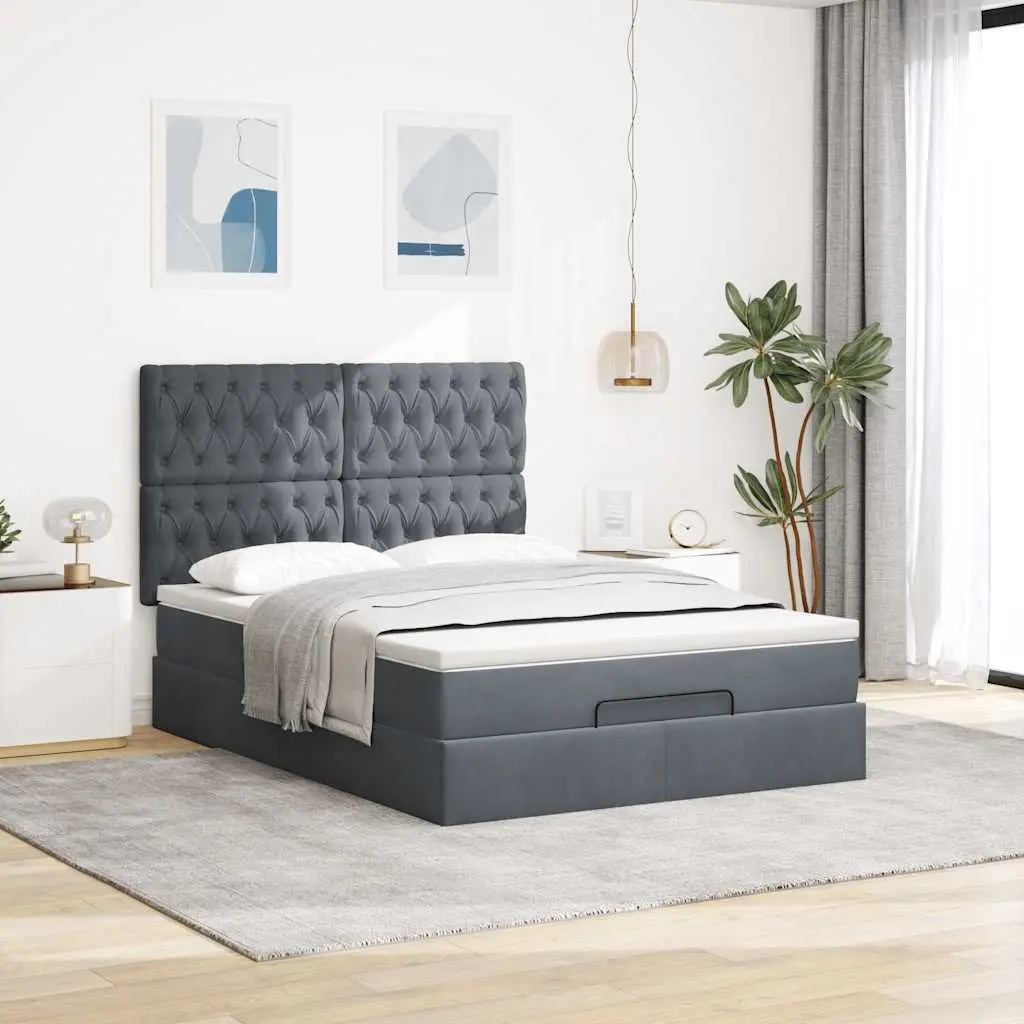 Queen Ottoman Storage Bed with Pocket Spring Mattress Grey Velvet