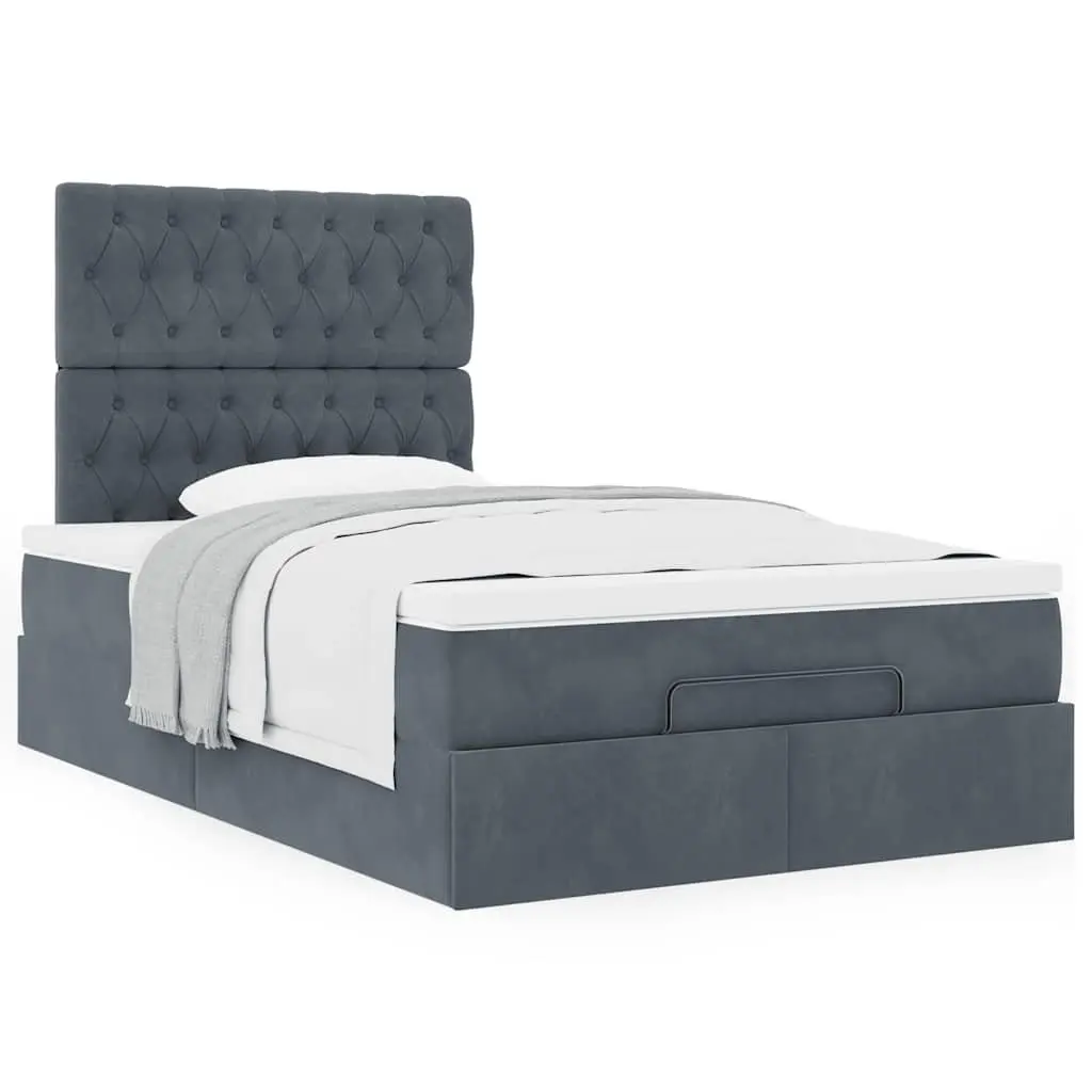 Ottoman Bed with Mattresses King Single Grey Velvet Storage Lift-Up Frame