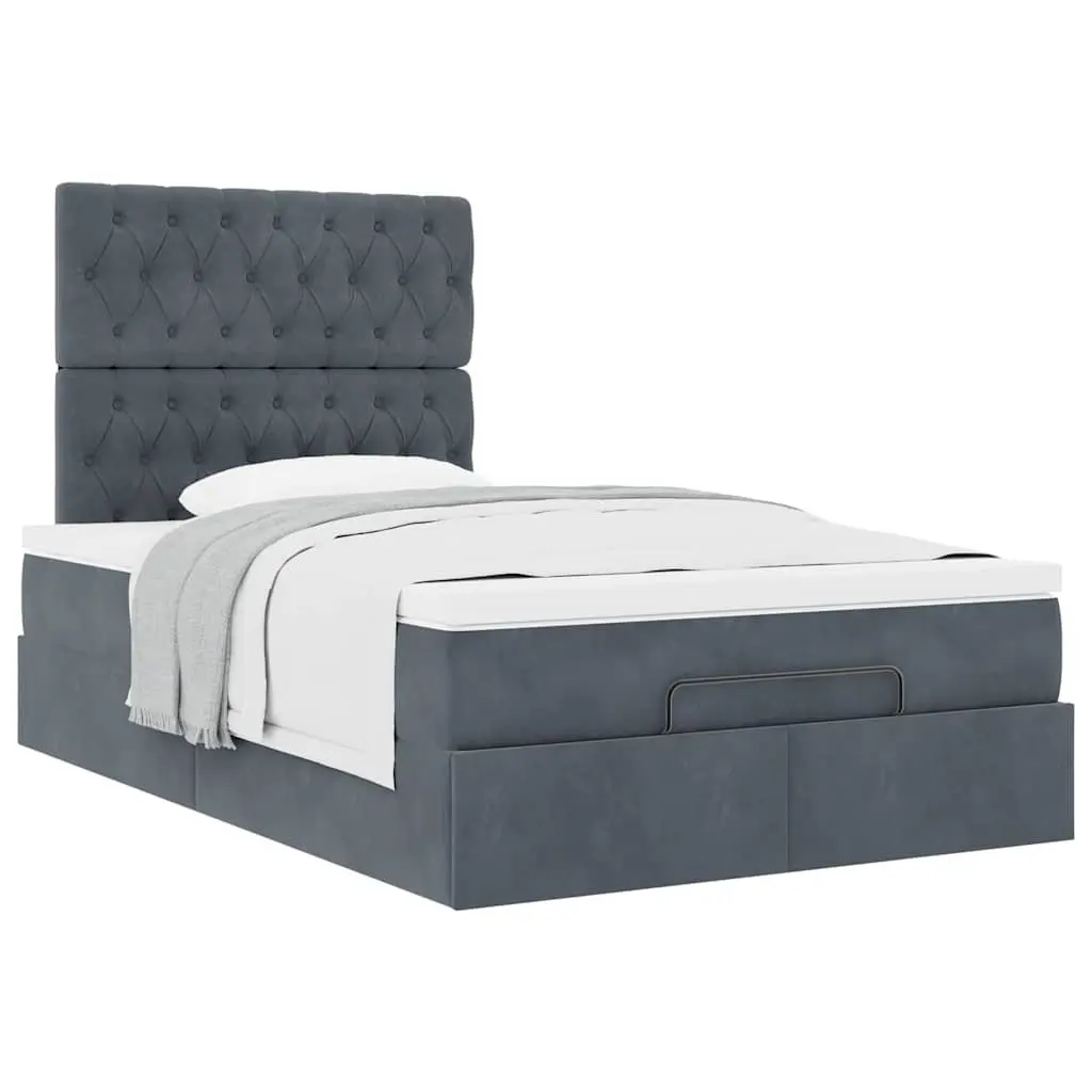 Ottoman Bed with Mattresses King Single Grey Velvet Storage Lift-Up Frame