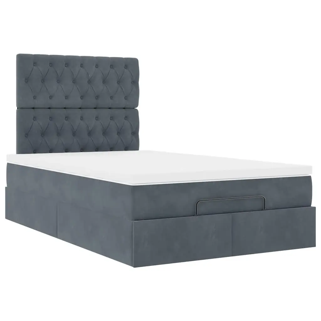 Ottoman Bed with Mattresses King Single Grey Velvet Storage Lift-Up Frame