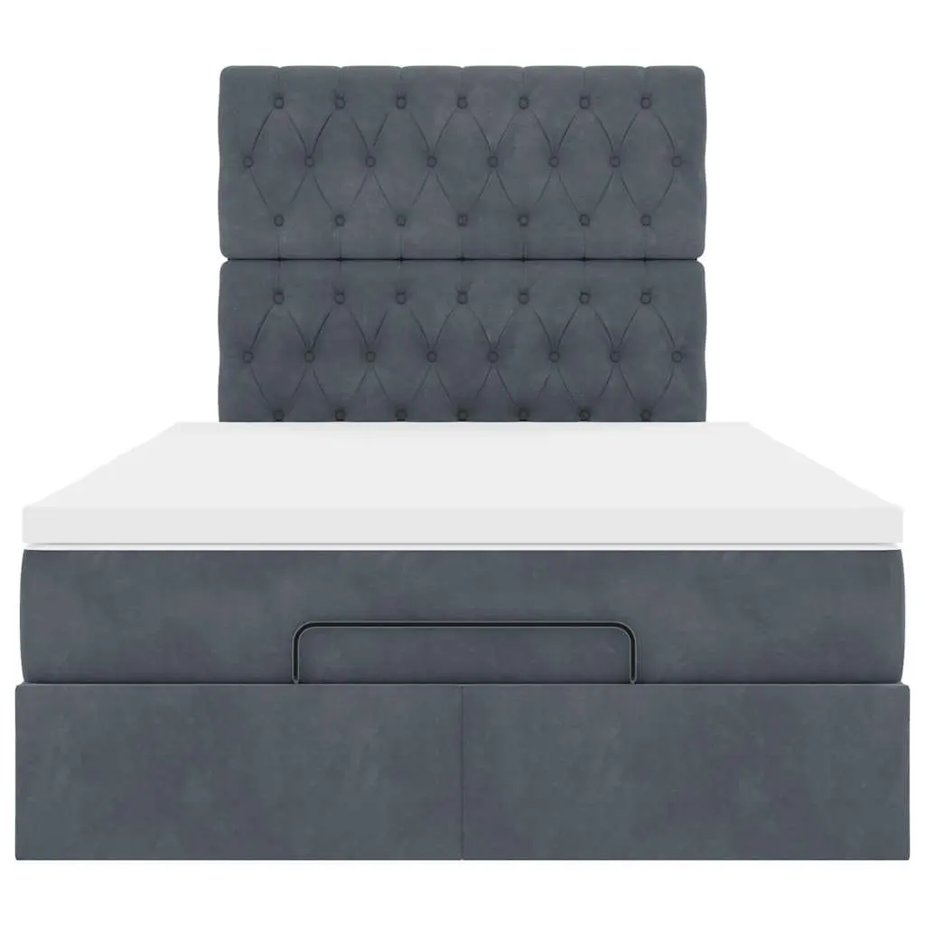 Ottoman Bed with Mattresses King Single Grey Velvet Storage Lift-Up Frame