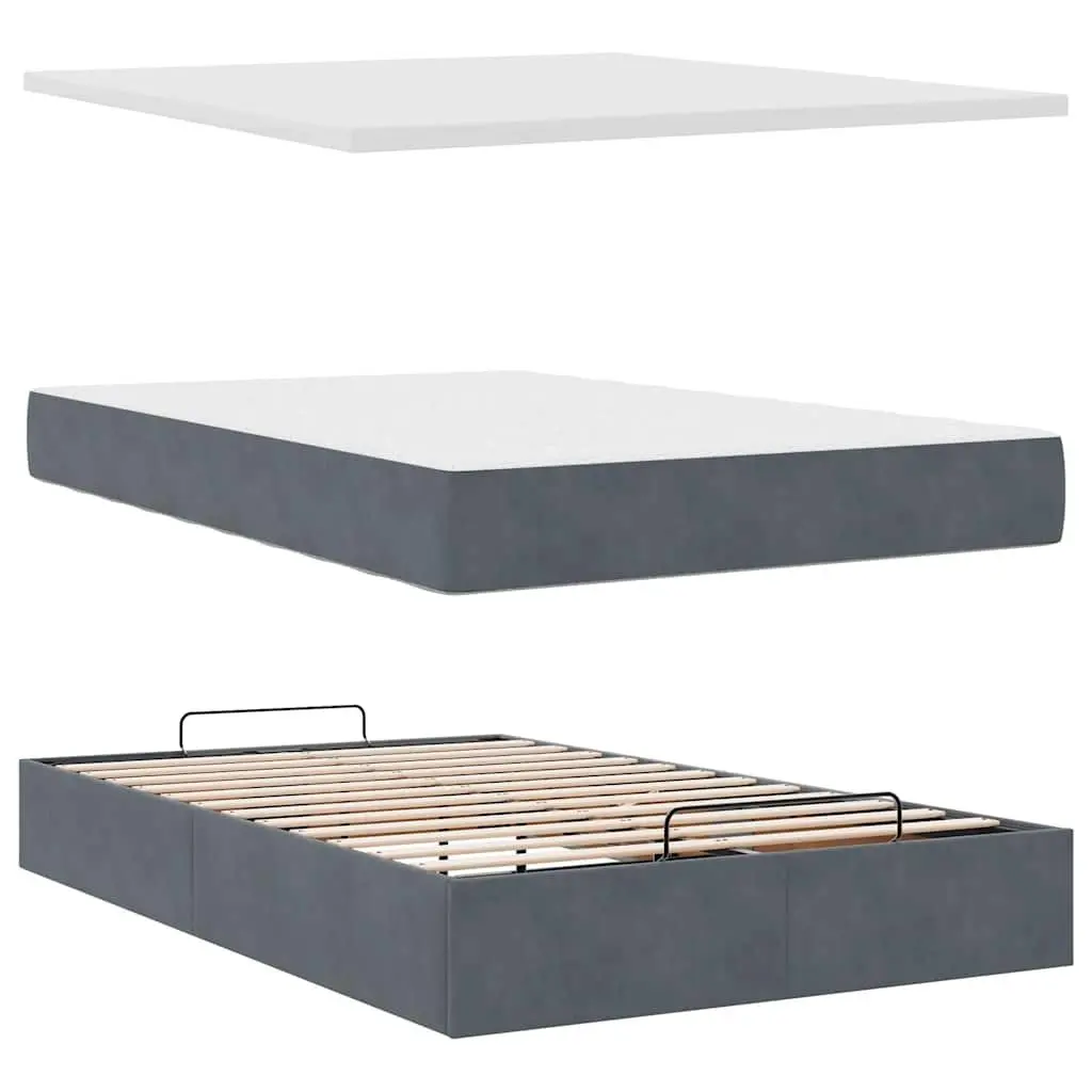 Ottoman Bed with Mattresses King Single Grey Velvet Storage Lift-Up Frame