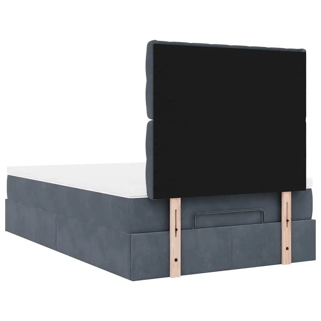 Ottoman Bed with Mattresses King Single Grey Velvet Storage Lift-Up Frame